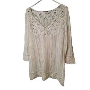 cb established Size 2X Womens Top Cream Boho Hippie Crochet Tassel Tie